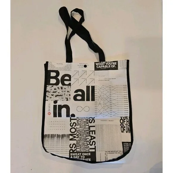 Lot Of 7 Lululemon Large Tote 5 Black 2 White‎ 1 Be All In Black White 14x16x6 - Picture 3 of 4